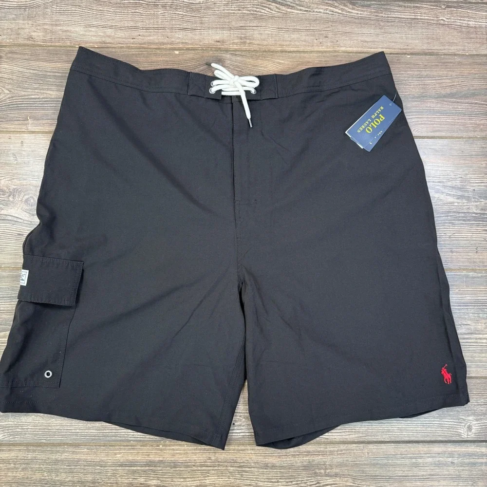 Polo Ralph Lauren Mens Size 3XLT Swim Trunks Black Cargo Board Short Stretch NWT